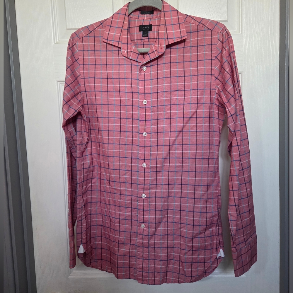 J. Crew Men's Pink Checkered Button Down Shirt Ludlow Cotton Preppy Academia XS